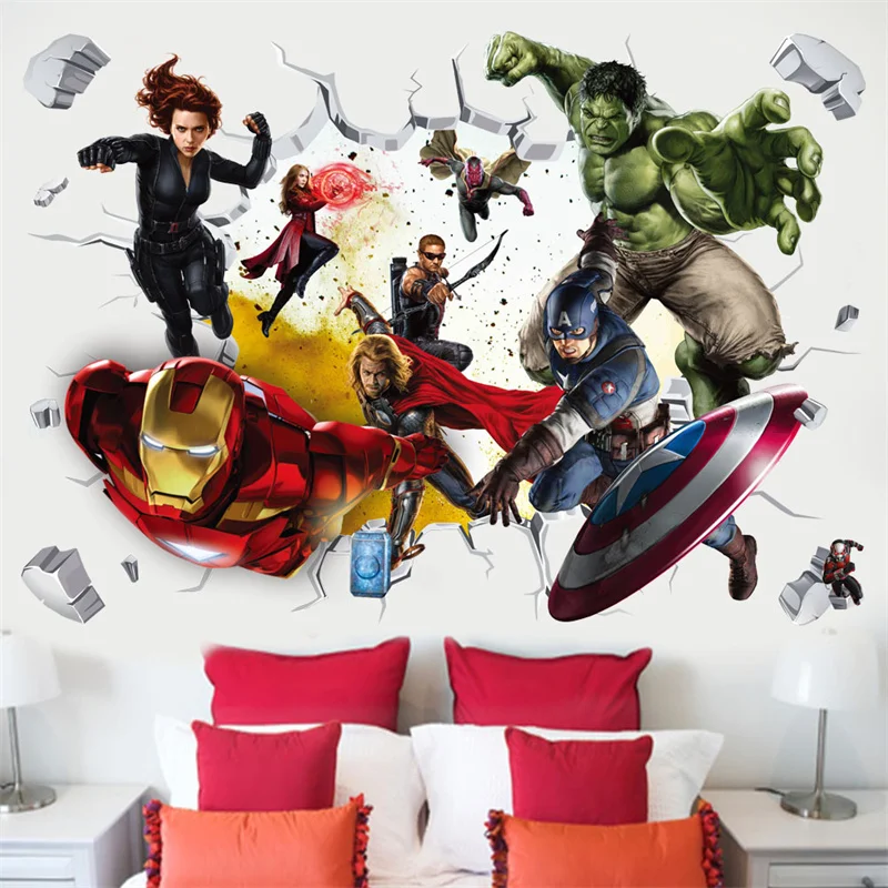 

Cartoon Marvel Avengers Study Room Living Room Bedroom Wall Stickers Superhero Iron Man Anime Poster Stickers Holiday Gifts