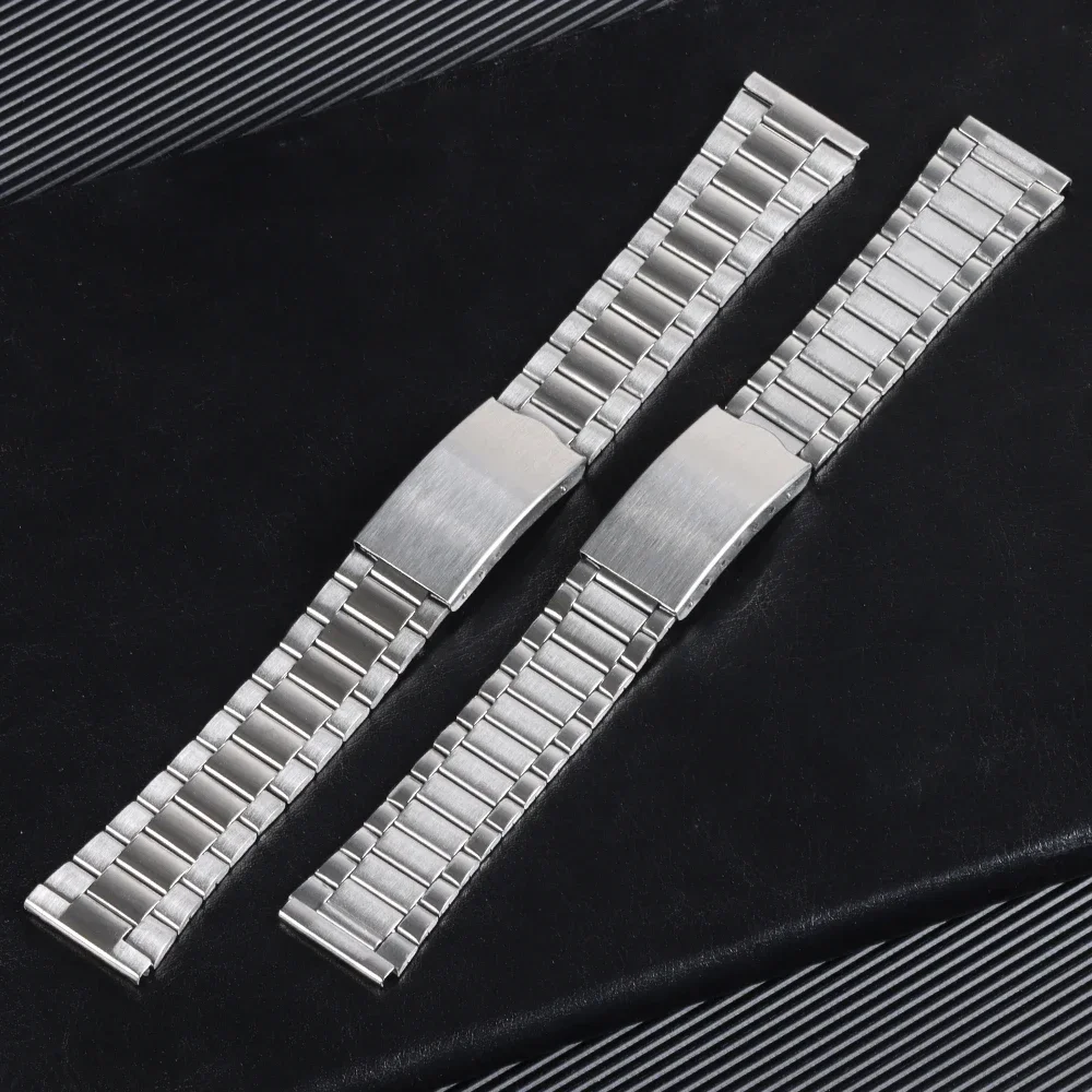 Universal Stainless Steel Watchband with Folding Buckle Metal Watch Strap Flat Mouth Silver Gold 12mm 14mm 18mm 20mm Wristband