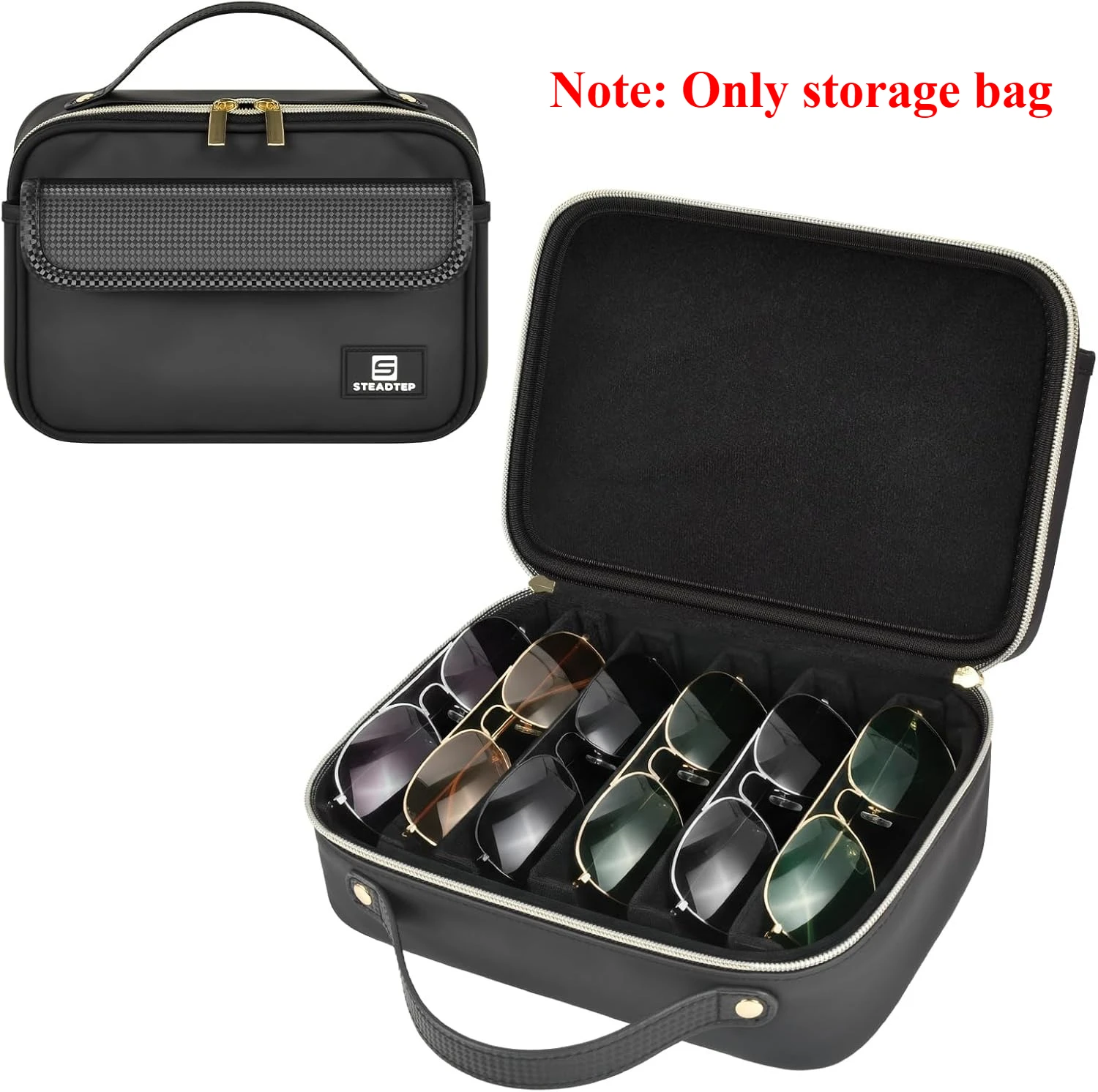 

（CASE ONLY)Travel Sunglasses Organizer Case with Adjustable Dividers for 6 Pairs-Portable Eyeglasses Storage Box for Men & Women