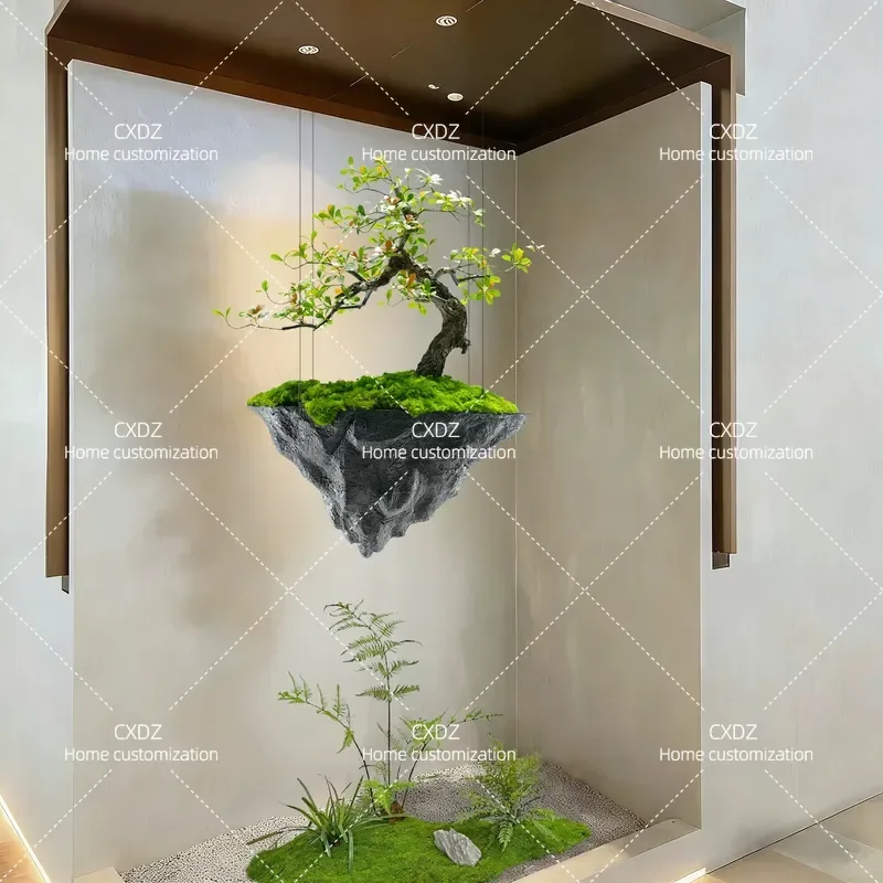 Simulated welcome pine tree horse drunk wood suspended island large indoor landscaping fake tree island spring flower