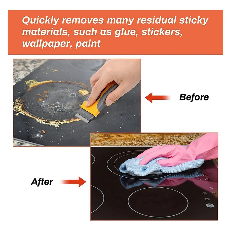 1Set Ceramic Hob Scraper For Glass Hobs Non Scratch 20 Easy Scraper Blades Plastic Super Oven Scraper Tool Orange&Gray