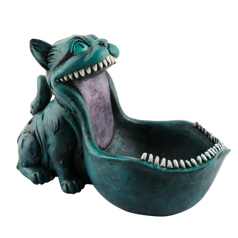 

AEE2-Halloween Candy Bowl Cat Statue Candy Dish For Office Desk Key Bowl For Entryway Big Mouth Cat Gifts