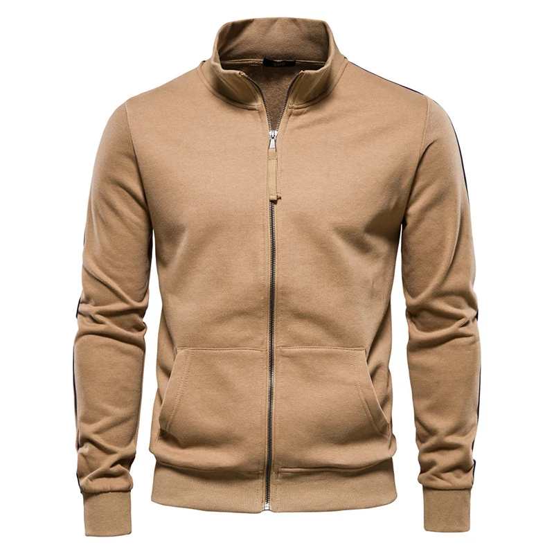 

Men Fashion Side Stripe Patchwork Sports Jacket American Retro Cotton-Blend Zip Up Jackets Trend Pocket Stand Collar Short Coat