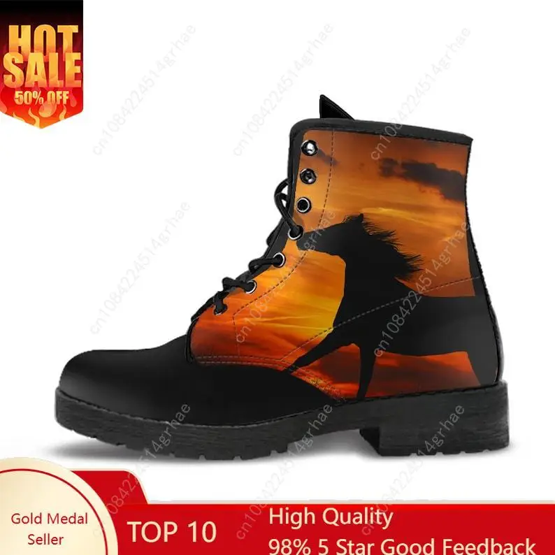 Horse Leather Boots, Handcrafted Custom Print, Men's Women's Winter Boots