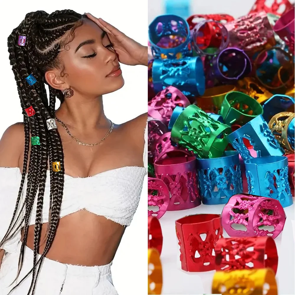 100Pcs Dreadlocks Beads Hair Braid Rings Clips Dread Locks Hair Braiding Metal Cuffs Hair Rings Decoration Accessories Jewelry