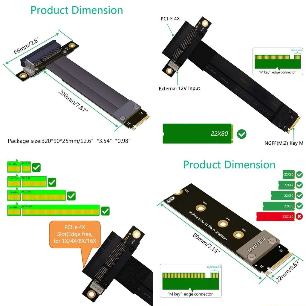 PCIE To for M.2 NVMe for M for Key Graphics Card Riser Adapter 4x PCI-e PCI-E
