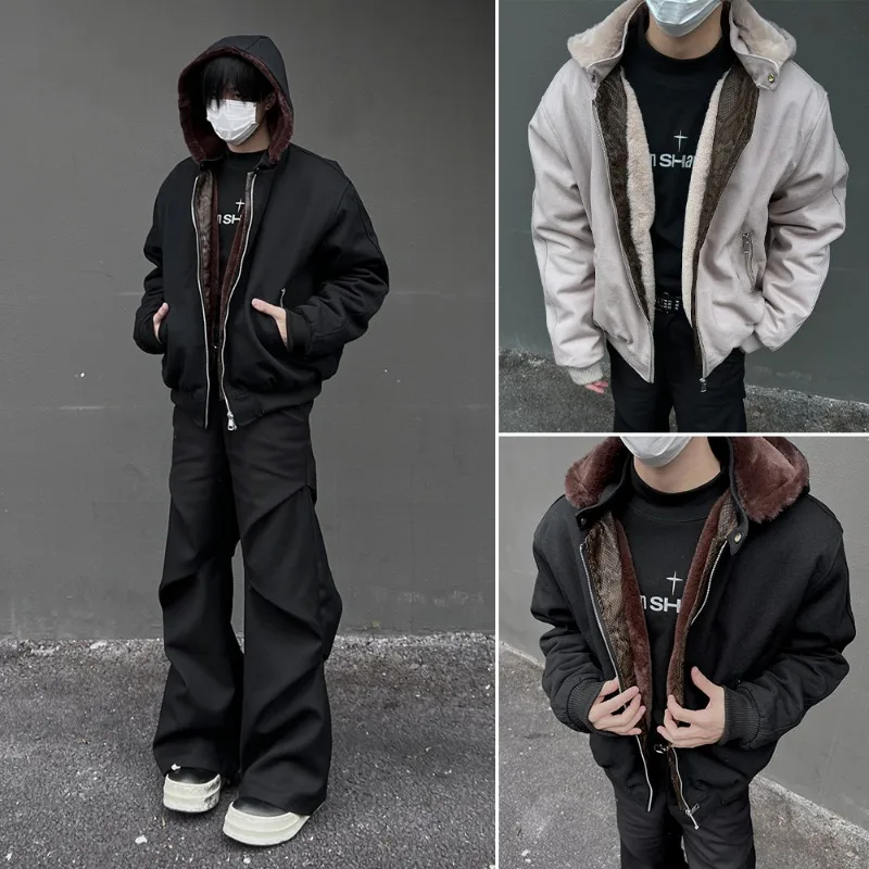 

UETEEY Men's Japanese Vintage Inner Fleece Jacket Winter Korean Streetwear Loose Fit Unisex Thick Warm Coat Male High Quality