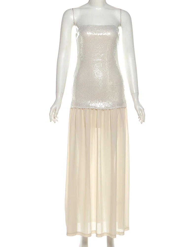 فستان Leosoxs المثير بالترتر للنساء على الموضة بدون أكمام وسحّاب للشاطئ وعطلات أعياد الميلاد وحفلات النادي قابل للتمدد ضيق #6