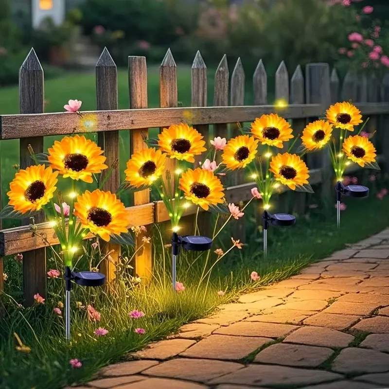 3 Heads Solar Simulation Sunflower LED Lights Garden Yard Lawn Night Lights Landscape Lamp Decor Christmas Flower Light