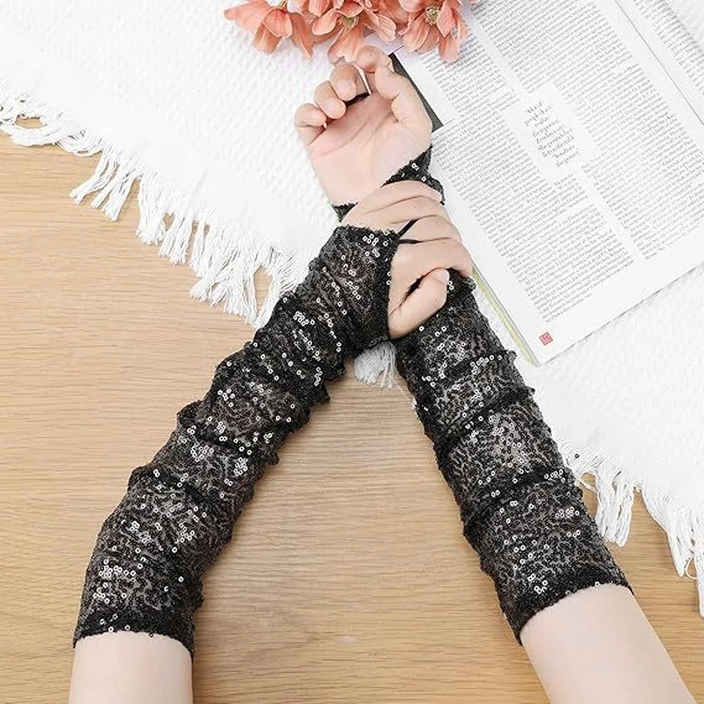Long Fingerless Gloves Party Holiday Stage Costume Accessory Gloves For Stage Performance Cosplay Sequin Glitter Gloves