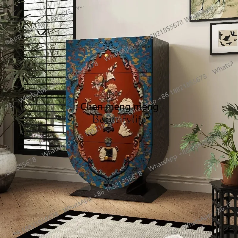 Solid wood retro dining side entrance cabinet, living room, bed and breakfast, bedroom integrated storage locker