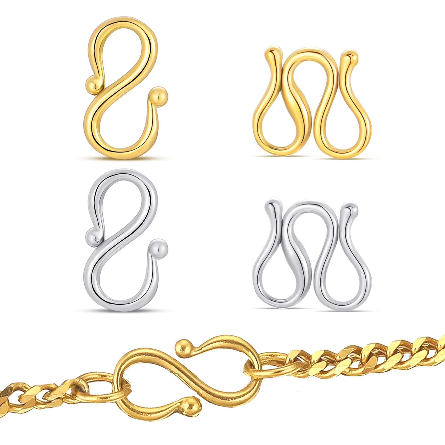 

20Pcs Making DIY Necklace Bracelet Jewelry Clasps Hooks Stainless Steel S W Shape End Connectors Accessories