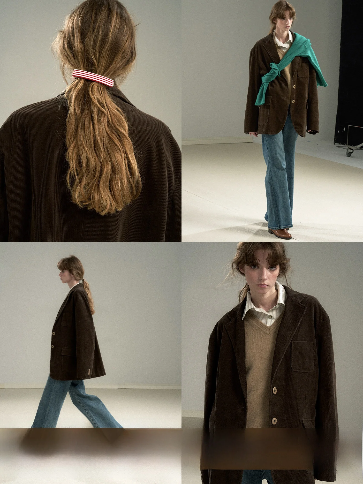 

Classic Flat Collar Corduroy Loose Fit Commute Sle Women's Jaet Double Sided Wear Pure Cotton Long Sve Coat