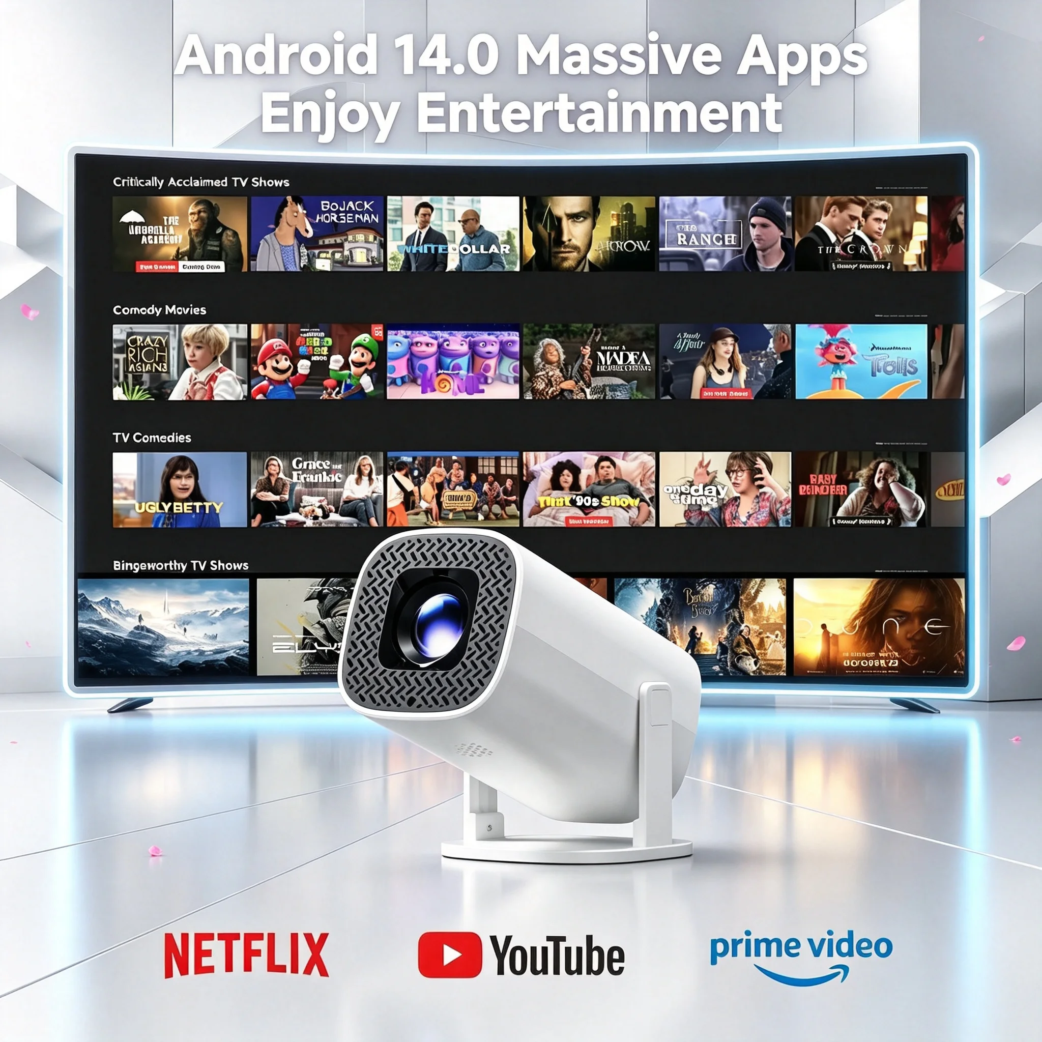 Proyector Cine en Casa P30PRO Android 14 Mini Proyector Inteligente WiFi6 BT50 Soporta 4K 1280 720P Espejo de Pantalla Portátil