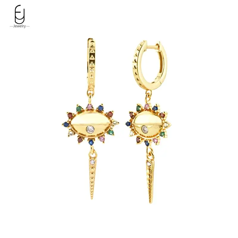 

925 Sterling Silver Needle Fashion Colorful Zircon Rivet Cone Pendant Earrings Punk Rivet Hoop Earrings for Women Fine Jewelry