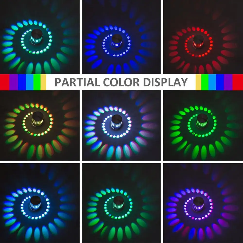 LED Spiral Hole Wall Light com Controle Remoto RGB, Lâmpada Adequado para Hall, KTV, Bar, Decoração de Casa, Arte, Várias Cores