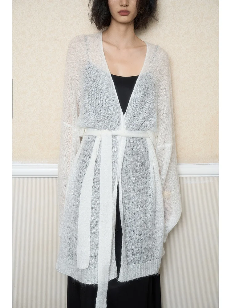 

Свитер-кардиган Bruncher Lazy Casual оверсайз из мохера, два цвета, свободный крой, V-образный вырез, длинный рукав, средней длины, для женщин