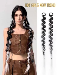 BLACK STAR 24 Inch With Rubber Band Long Ponytail Hair Extensions for Women Black gray ponytail with elastic scrunchies 70g/pcs