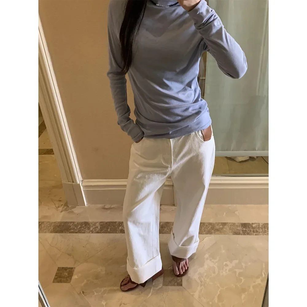 

Women Jeans Straight Pants Mid Waist Vintage Pockets Button Basics Ankle Length Trousers Solid Color 2024 Autumn Casual Denims