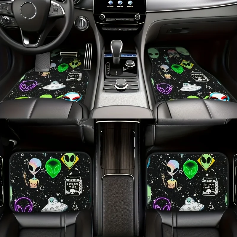 4pcs Alien Pattern Car Floor Mats - washable, suitable for all seasons - Stylish car interior protection, suitable for car gift