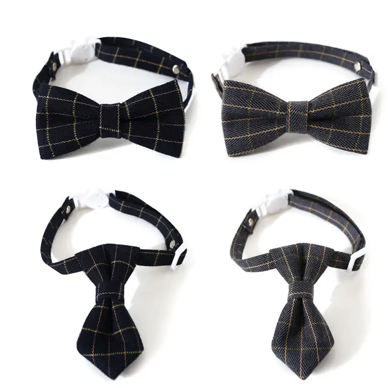 Foreign Trade Pet British Style Plaid Bow Tie and Tie Adjustable Dog Collar Collar Bell Accessories