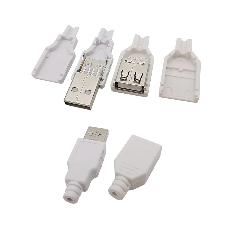 10Pcs USB 2.0 Type A Male Plug/Female Socket 4 Pin Soldering Connector With Black/White Plastic Housing USB DIY Assembly Adapter