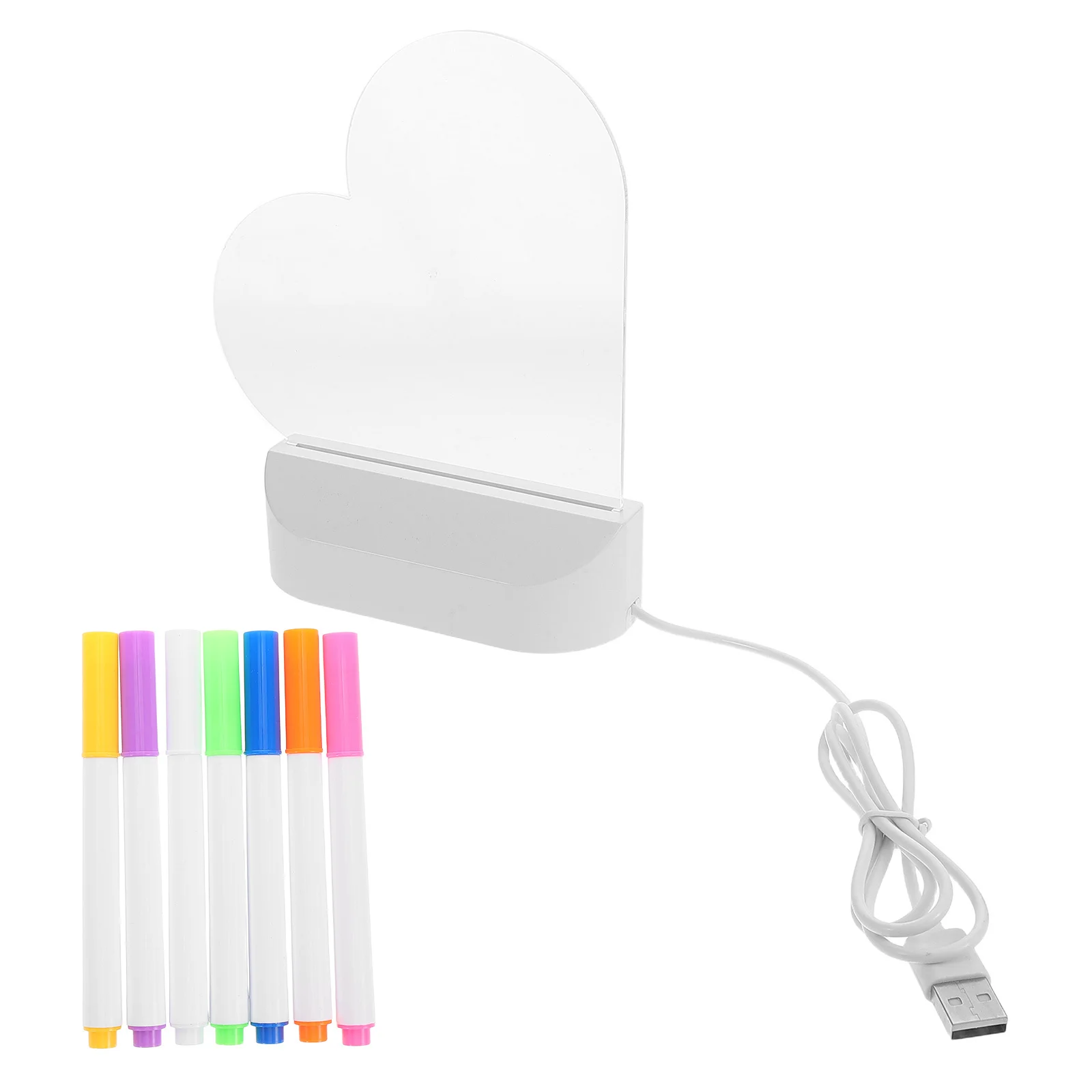 1Set LED Erasable Writing Board Heart Shaped Night Light Adults Portable Memo Desk Whiteboard Clear Drawing Tablet