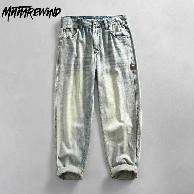 

Vintage Blue Mens Jeans Four Seasons Casual Denim Pants Y2k Streetwear Washed Baggy Jeans Men Pure Cotton Comfortable Trousers