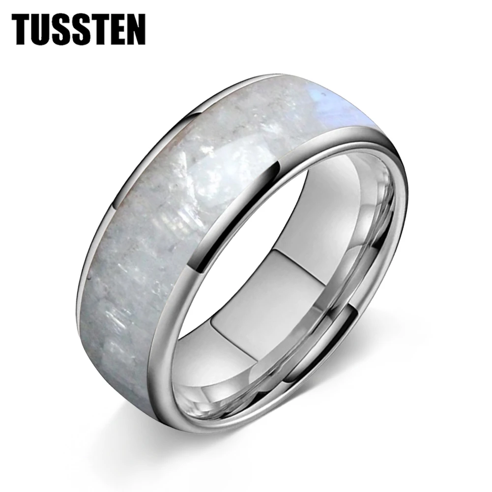 TUSSTEN 4/6/8MM Men's and Women's Wedding Tungsten Ring Dome Polishing Moonstone Inlaid Fashion New Style Comfortable Fit - view 4