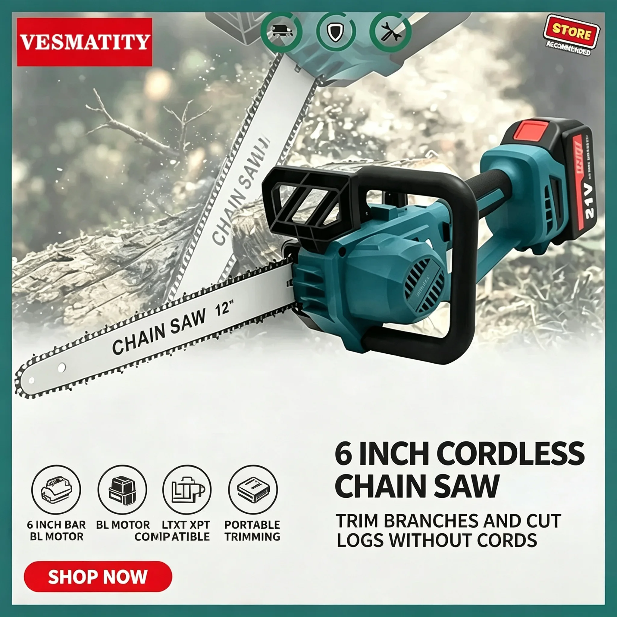 6600W 12Inch Brushless Electric Chain Saw 20000RPM Auto Oiler Cordless Chainsaw Graden Pruning Tools for 18V Battery