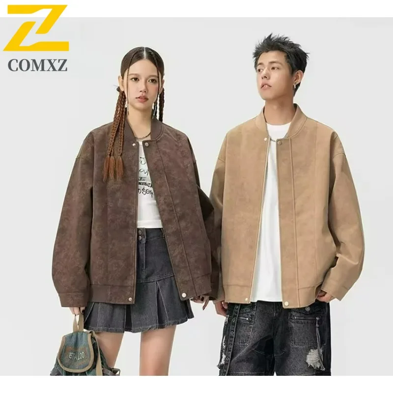 

COMXZ Удобная мужская кожаная куртка премиум-класса, ветровка в американском стиле, модная прочная осенняя куртка на молнии в уличном стиле