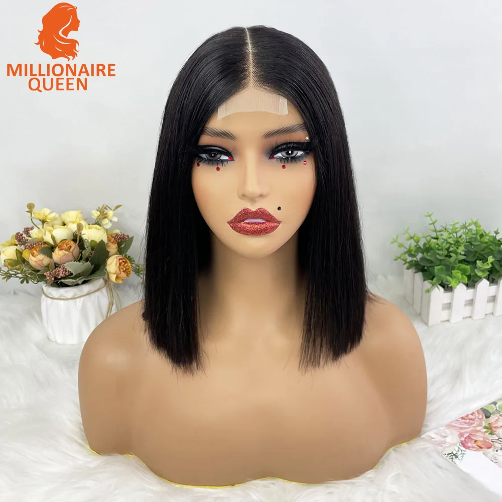 Vietname Super Double Drawn Bone Straight  2x6 Bob Wig with 100% Human Hair Nature Black 250% Density For Black Women