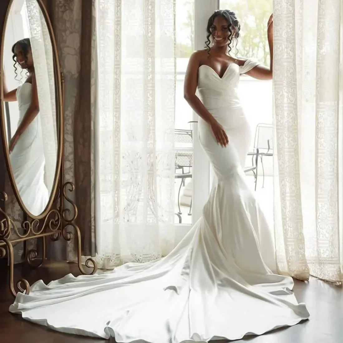 

Customized Elegant Plus Size Aso Ebi Mermaid Wedding Dress Sexy One Shoulder Satin Pleated African Black Female Bridal Dress