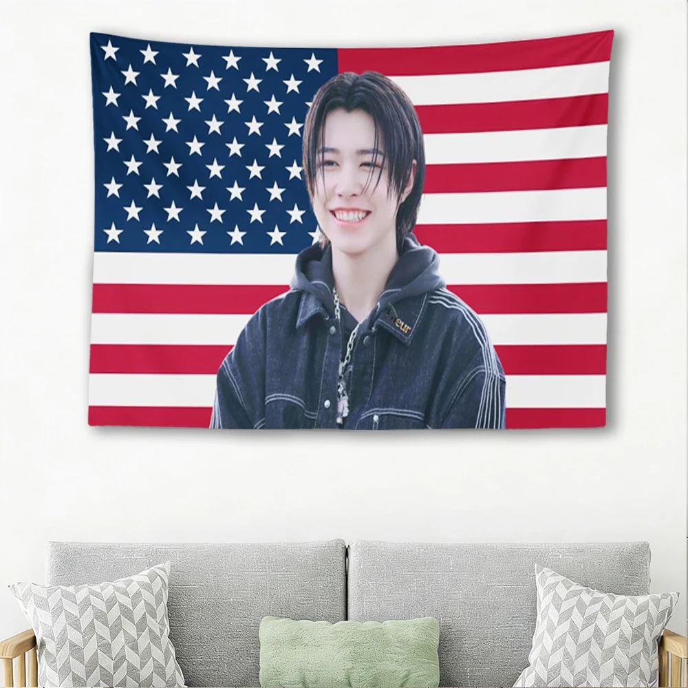 1pc 2D Printing 2D Flat L-LNGSHOT LOUIS American Flag Wall Tapestry Kpop Concert Flag Room Decor