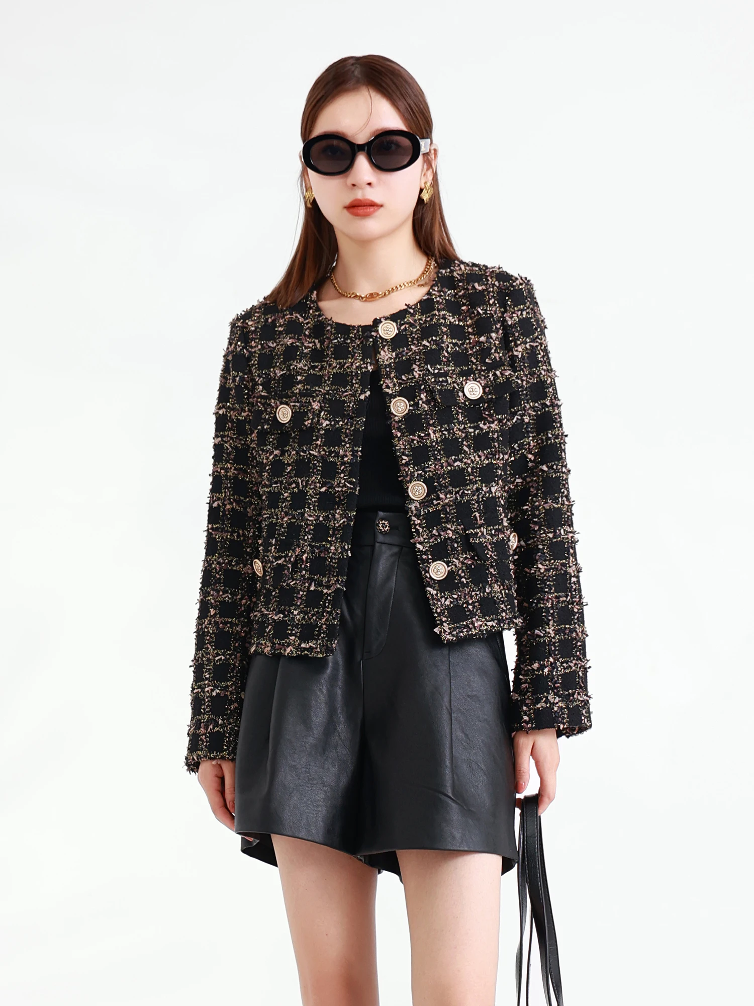 

GONG JIU Heavy Industry: Классический шелковый жакет-топ для женщин, короткий, модный, из шерстяной смеси