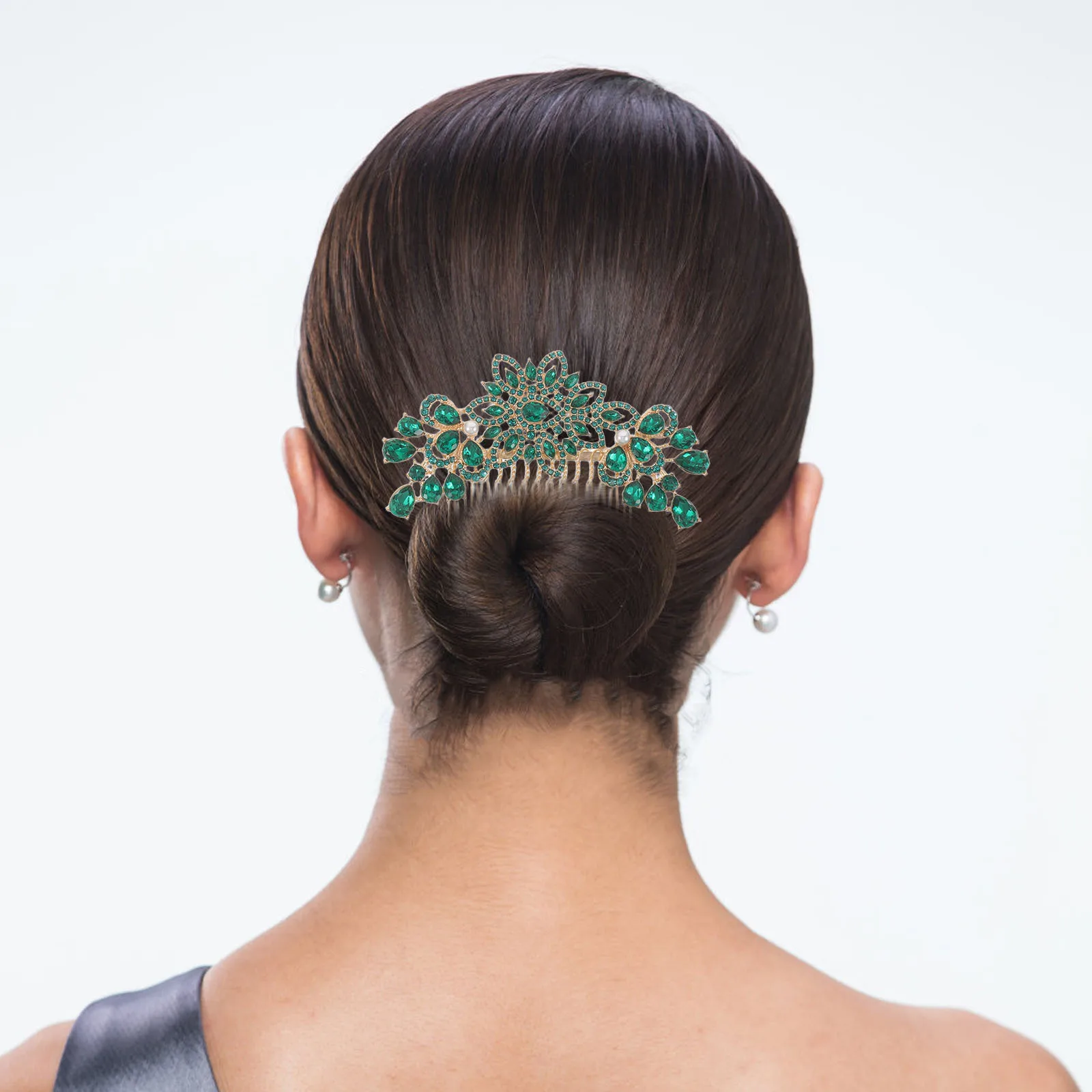 

Набор из 3 металлических заколок для волос с цветочным узором и стразами, с семью зубцами, для женщин, свадебные аксессуары для волос