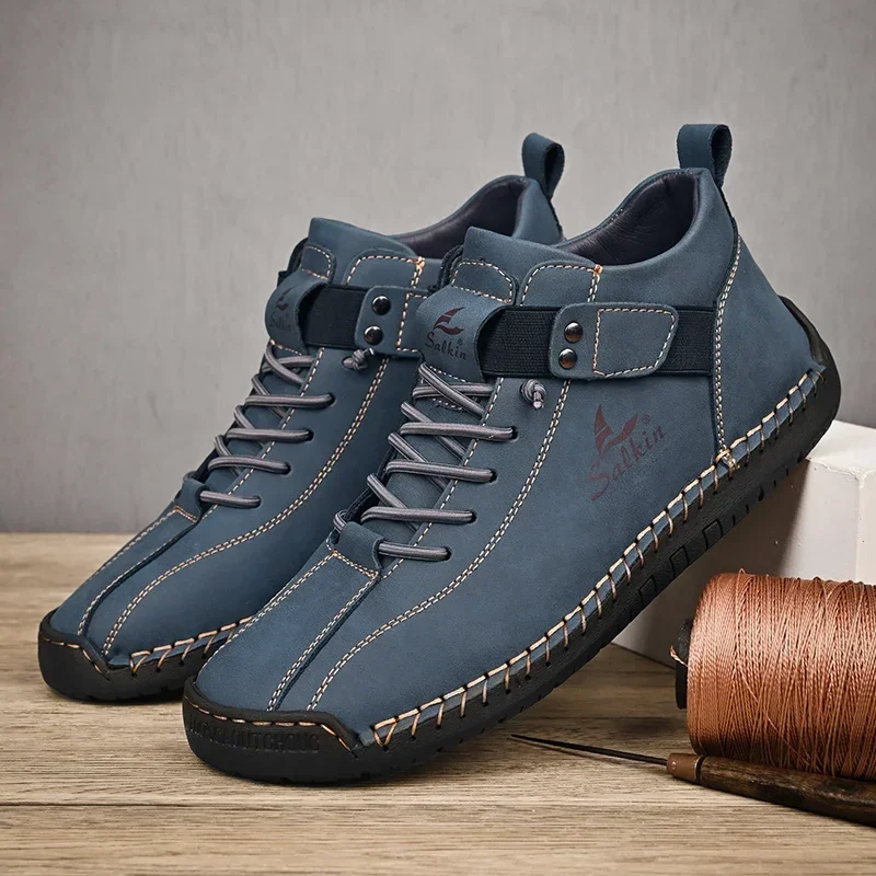 New 2024 Handmade Leather Casual Men Shoes Design Sneakers Man Breathable Leather Shoes Men Ankle Boots Outdoor one tree boot