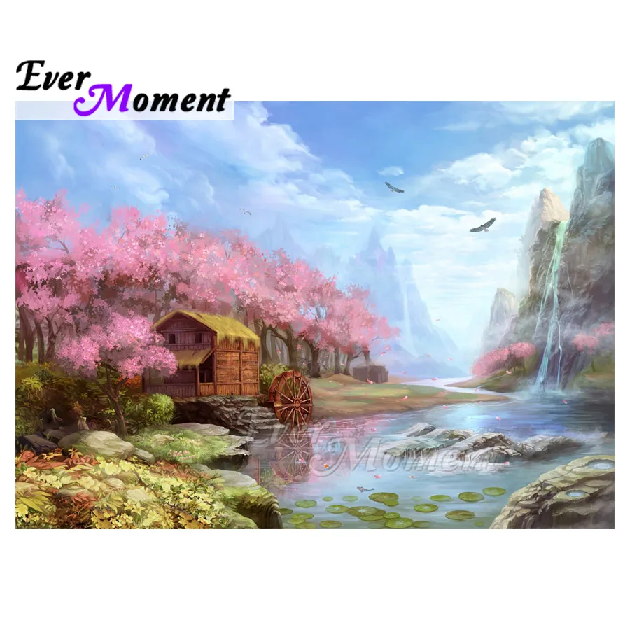 

Home Picture Of Rhinestone Pink Flower River Ever Moment Diamond Painting Full Square Drill Diamond Embroidery Mosaic ASF1764