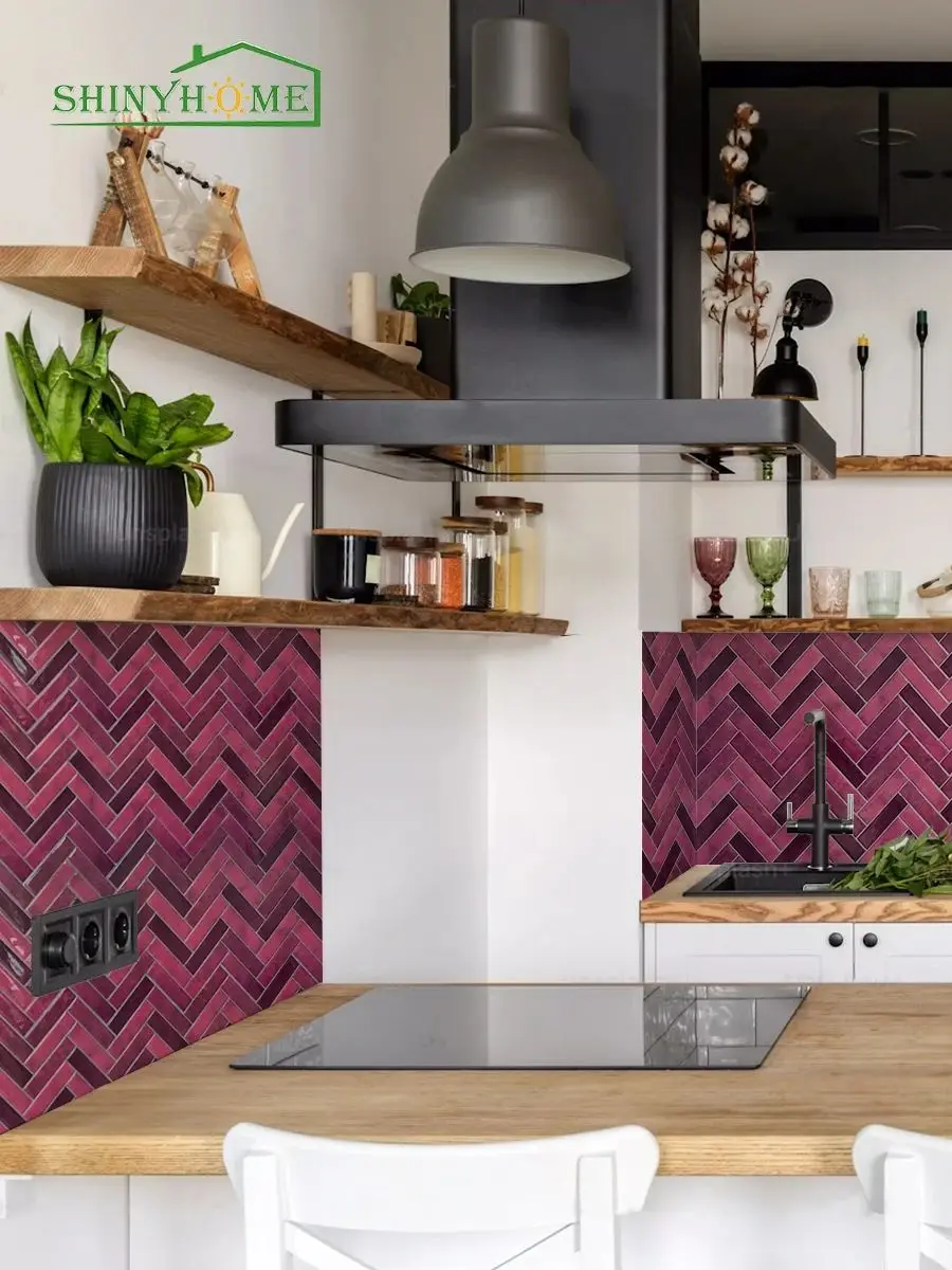 5/10/30 stuks 3D bordeaux zelfklevende muurstickers keuken backsplash tegels schil en plak voor thuis muur DIY (30" x 30") - afbeelding 2