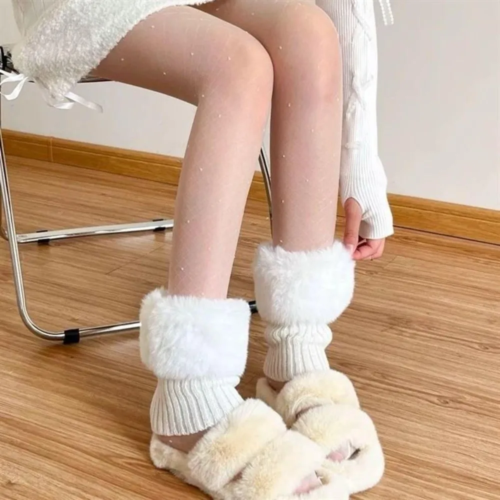 Mode Zachte Pluizige Nepbont Beenwarmers Effen Kleur Kleurrijke Korte Knielaarzen Cover Dikke Elastische Warme Voet Mouw Winter