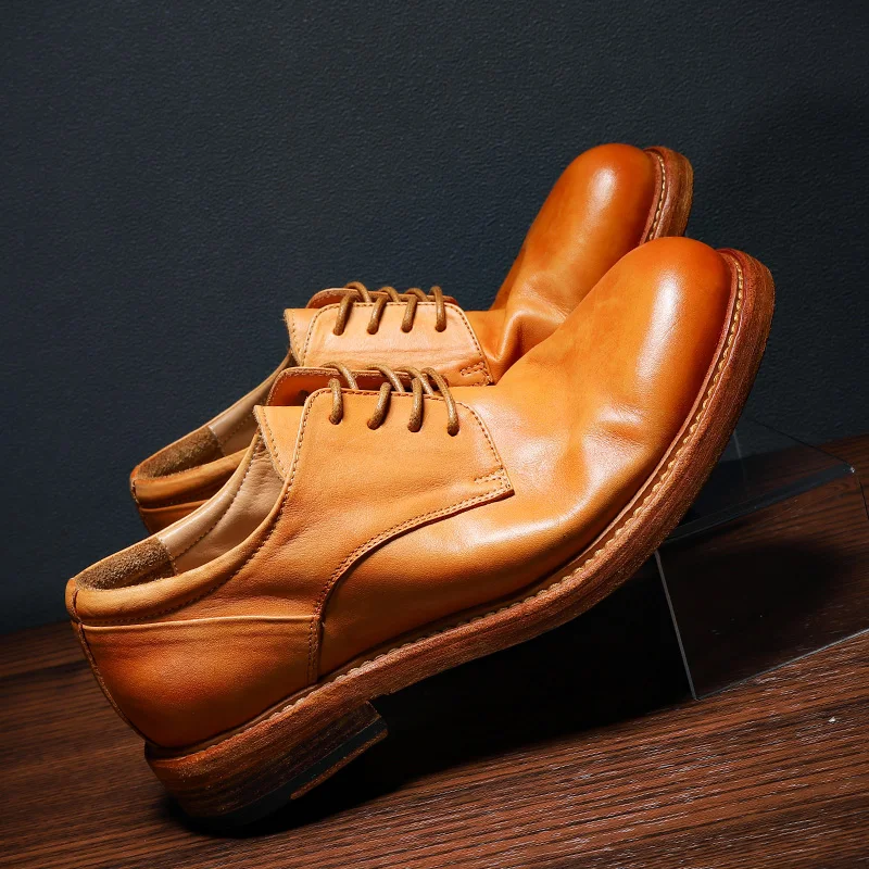 

Мужская винтажная обувь ручной работы из воловьей кожи, британская деловая официальная обувь дерби с круглым носком, удобная уличная рабочая обувь