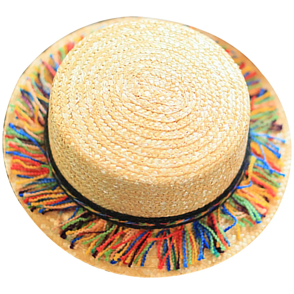 

1PCS Beach Straw Wide Brim Sun Hat Colorful Flowing Outdoor Travel Vacation Gift Party Hat for Women Kids