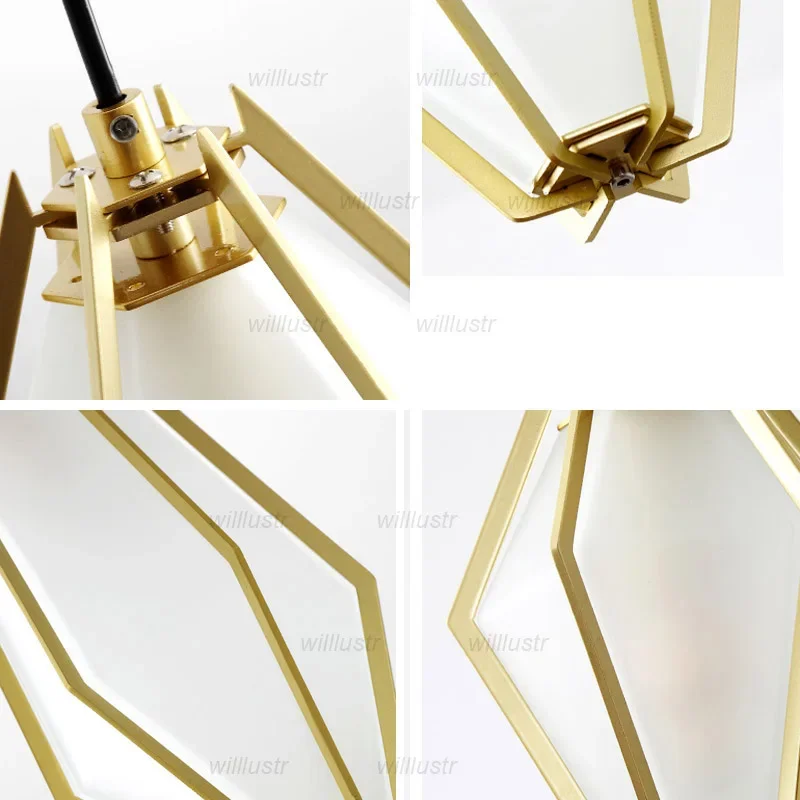 Acrylic Diamond Pendant Lamp Creative Metal Suspension Light for Hotel Cafe Bar Living Bedroom Iron Hanging Ceiling Chandelier