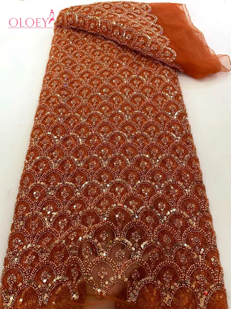 OLOEY Última Novedad en Venta, Tela de Encaje Pesado con Bordado Francés de Alta Gama, Tela Africana Nigeriana con Lentejuelas para Bodas