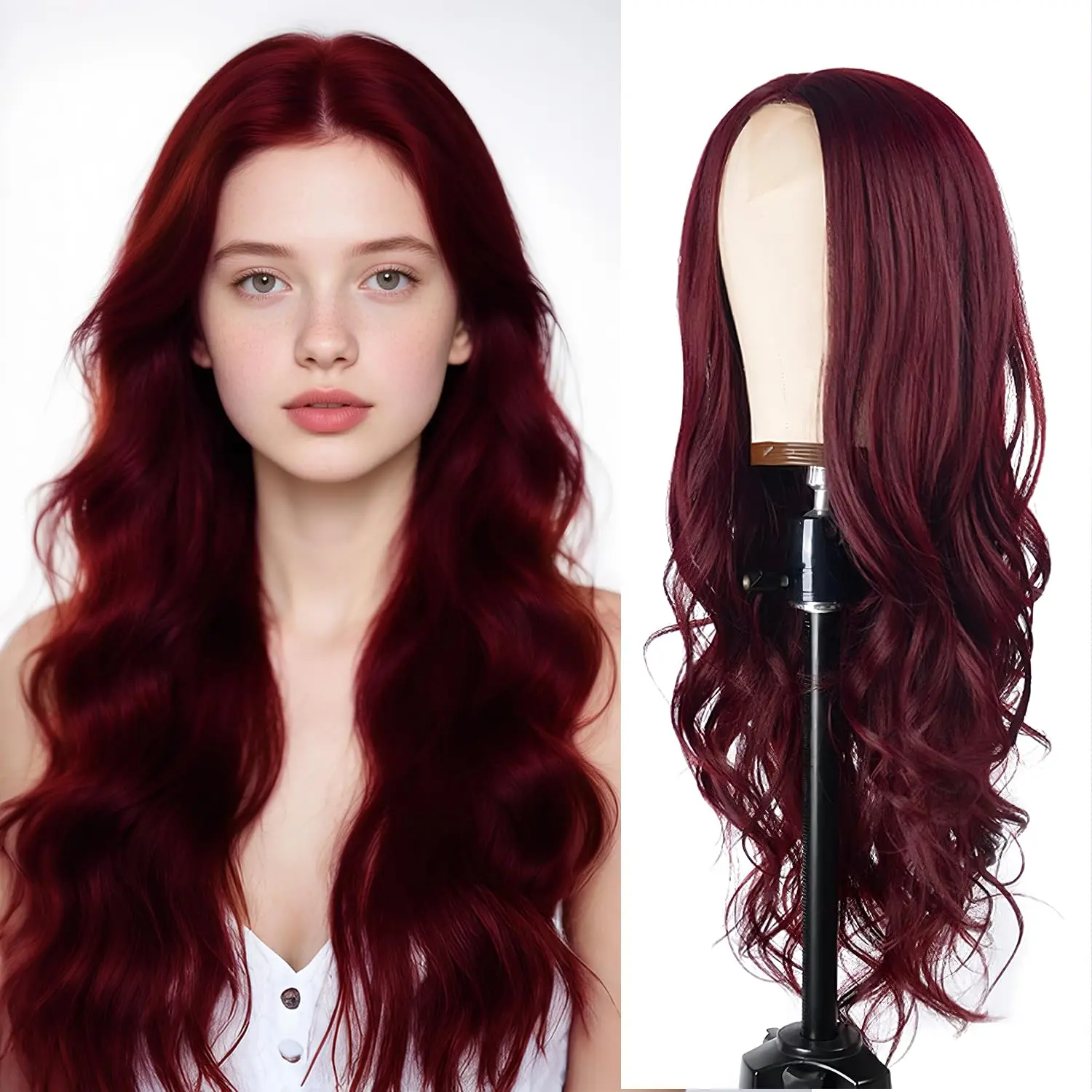 Fashion wine-red long curly hair synthetic wig for Halloween party cosplay role-playing wig daily wig hot wire wig set