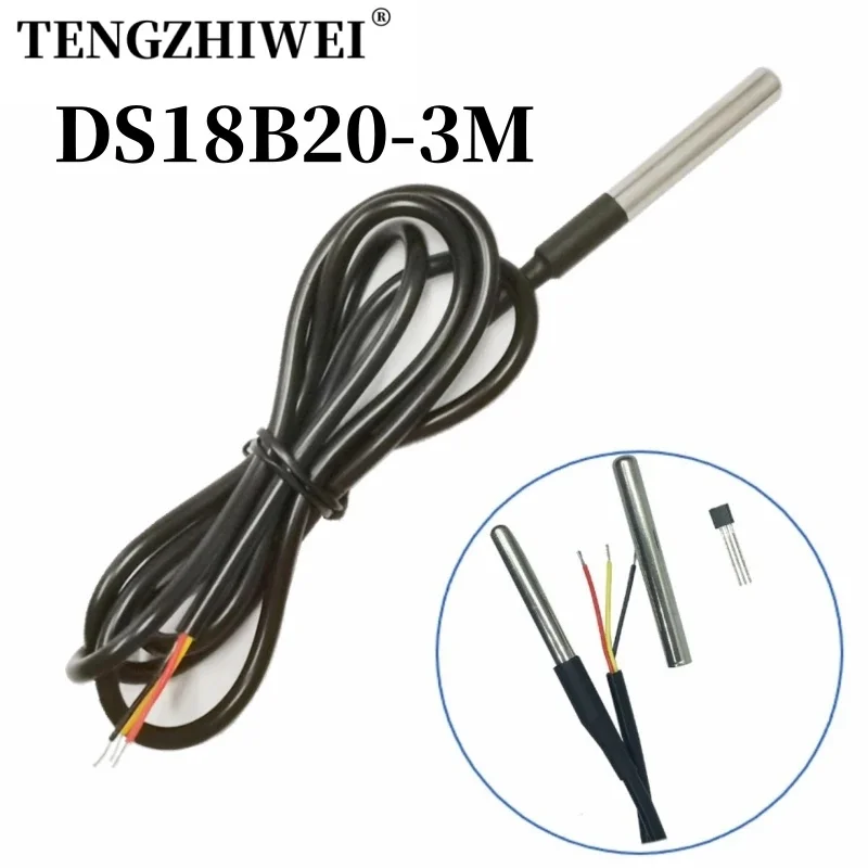 1PCS DS1820 Stainless steel package Waterproof DS18b20 temperature probe temperature sensor 18B20 3M