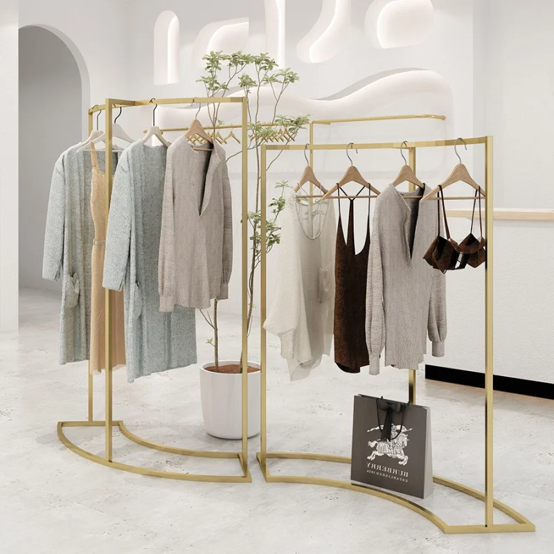 

Custom, fashion women clothes shop display racks metal retail boutique clothing rack cloth store gold display stands