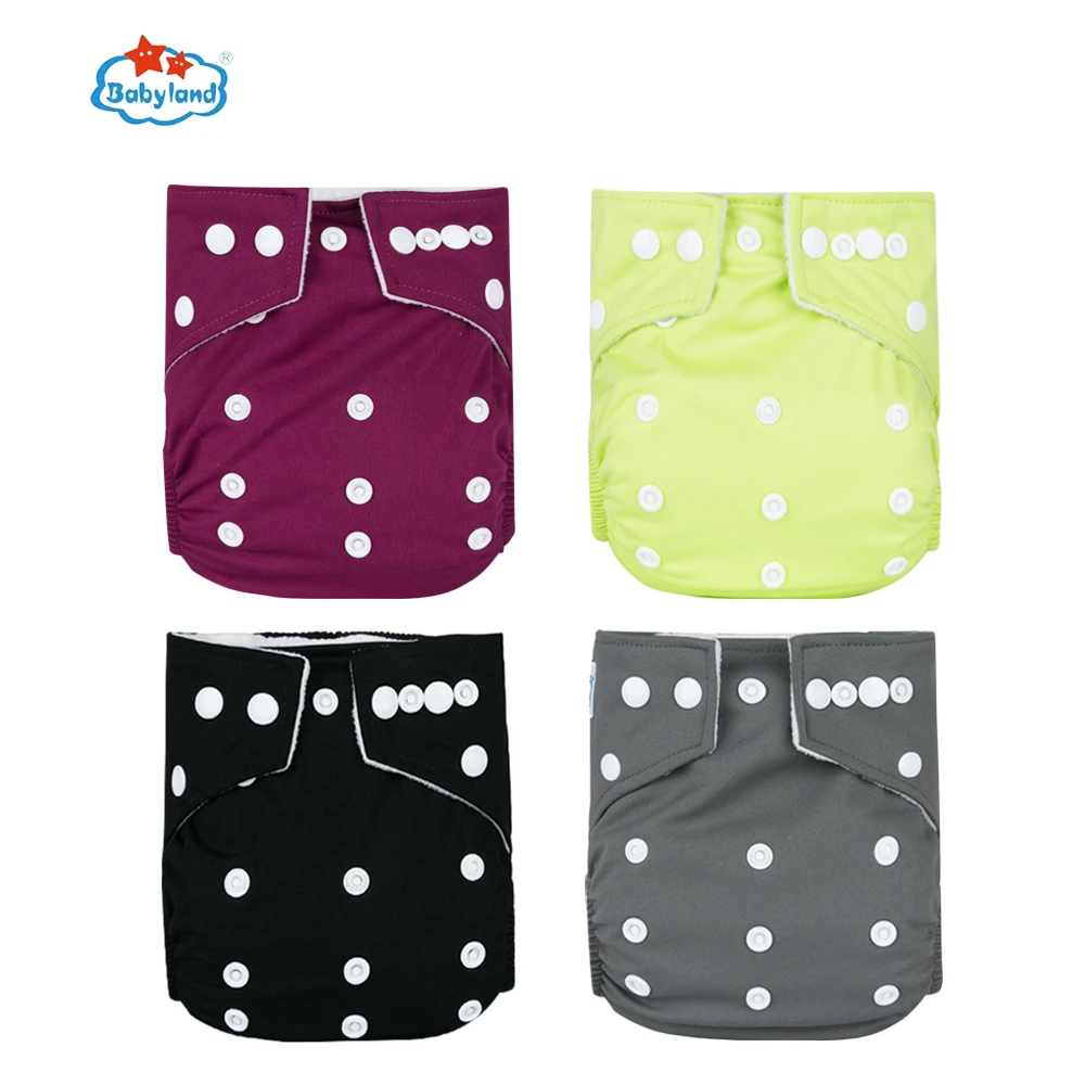 Babyland 4pcs/Lot Solid Colors Baby Cloth Diaper Washable Nappy Reusable Pocket Diaper Covers Nappy Shell Adjustable Size 3-15KG