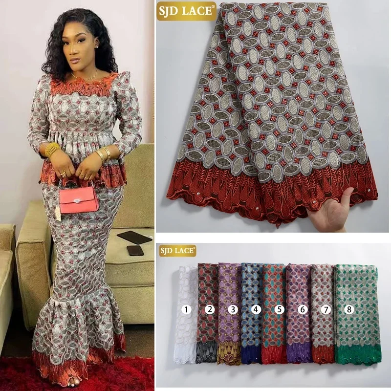 

SJD Classical Swiss Voile Lace Fabric 2024 Hot Sale African Cotton Lace Nigerian Stones Cotton Fabric For Women Evening Dresses