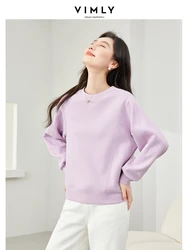 Vimly Casual Simple Round Neck Embroidery Sweatshirts 2024 Spring New Straight Loose Pullovers Women's Long Sleeve Tops M6553